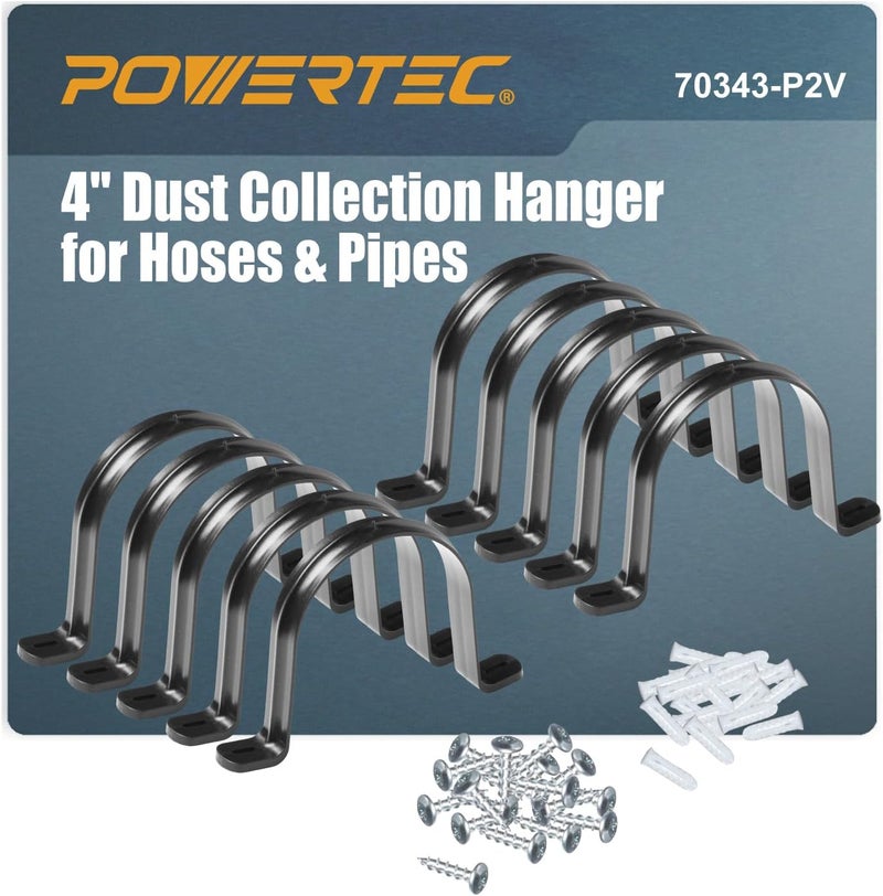 POWERTEC 70343-P2V Hangers for 4" Dust Collection Hose and Pipe, 10 PK, Black - Image 1